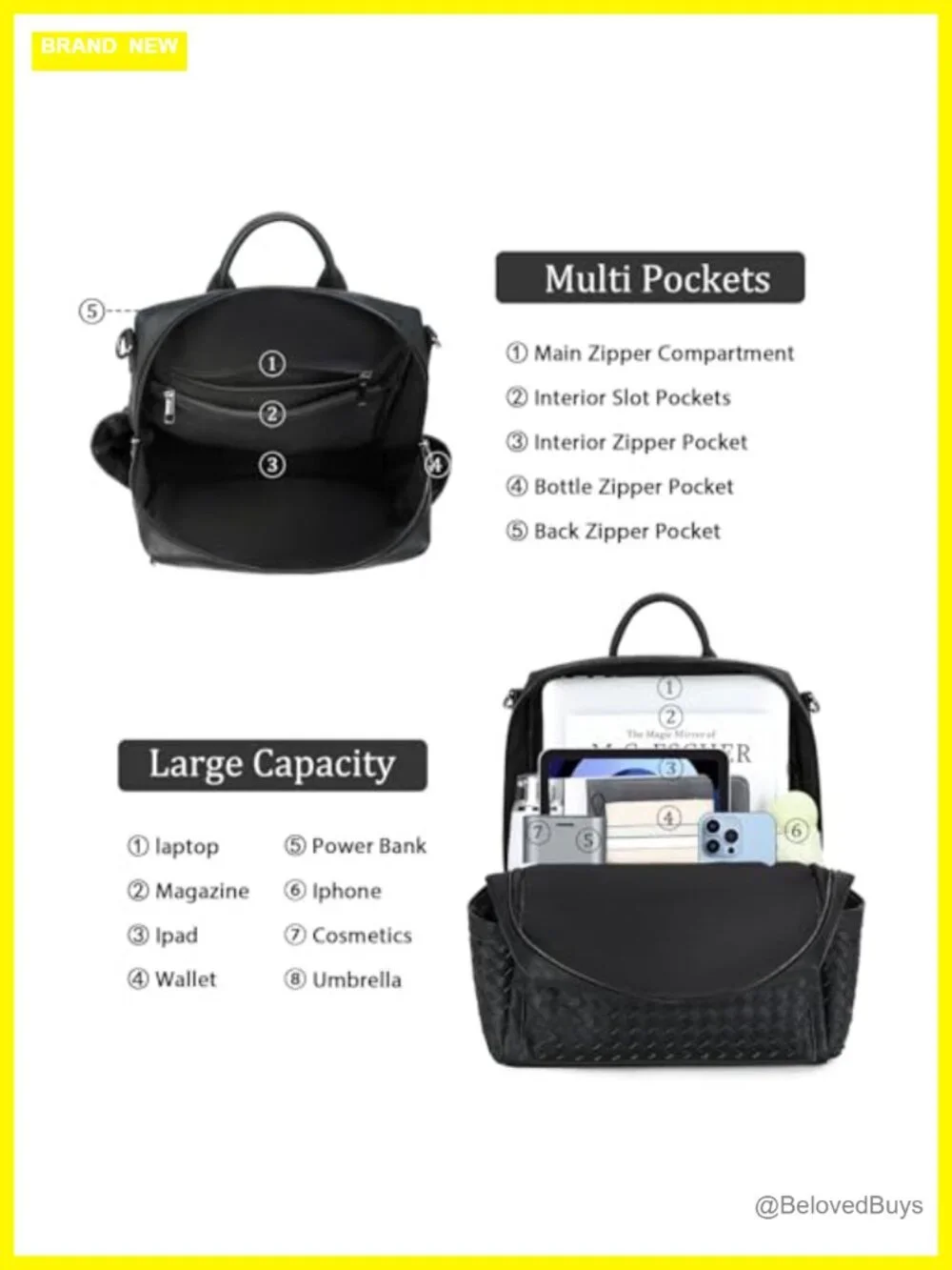 Faux Leather Backpack Purse for Women Ladies Work Travel Handbag with Wallet